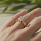 3 CT Emerald Cut Lab Grown Diamond Vintage Engraved Ring in 14K Gold