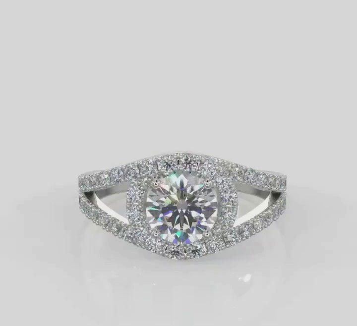 2 CT Round Cut Lab Grown Diamond Split Shank Engagement Ring
