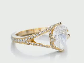 2 CT Pear Diamond Split Shank Ring with Milgrain & Pave Diamond Basket