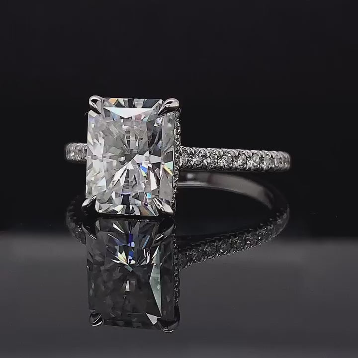 3 CT Radiant Cut Lab Grown Diamond Ring with Hidden Halo in 14K White Gold
