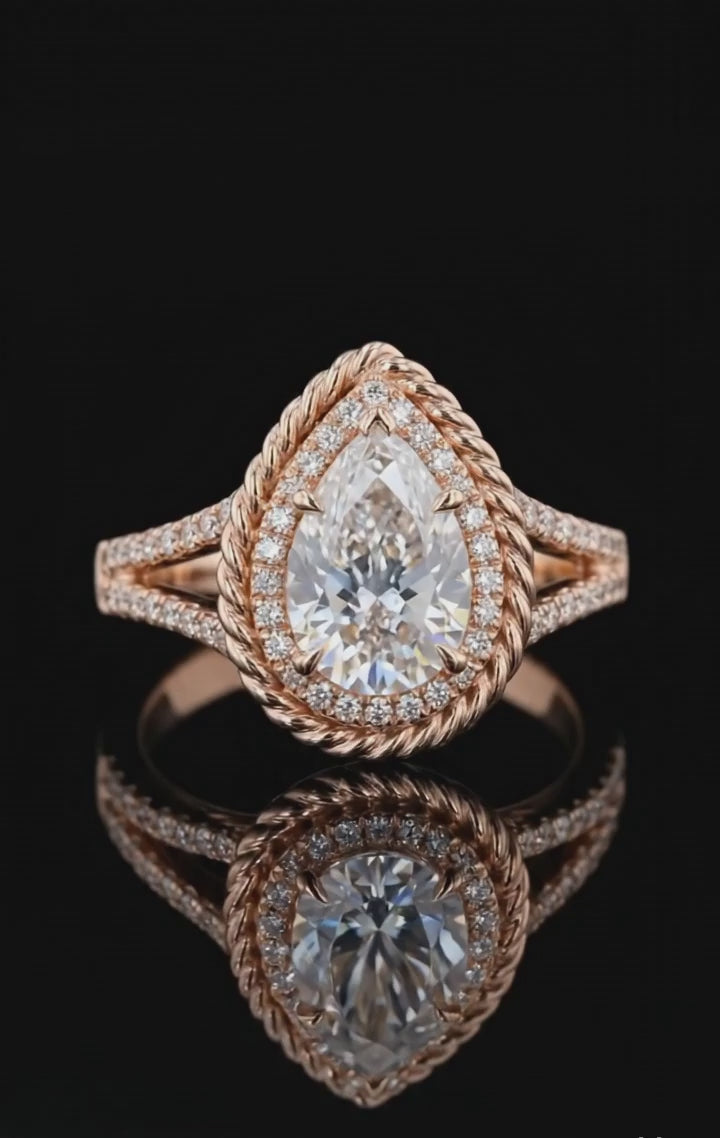 Vintage Pear Shaped Engagement Ring | Double Halo