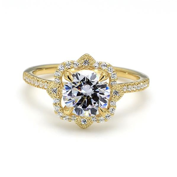 3 Carat Round Lab Diamond Floral Halo Ring | Vintage Pave Band Engagement Ring