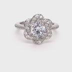 2 CT Round Cut Lab Grown Diamond Floral Halo Engagement Ring