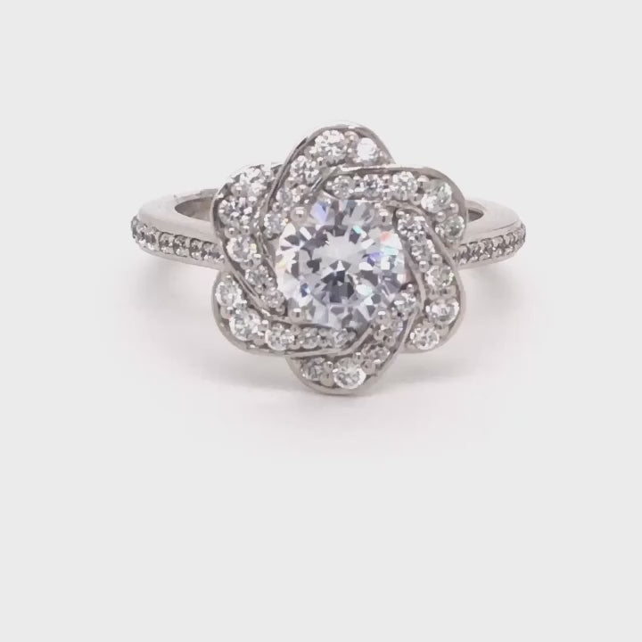 2 CT Round Cut Lab Grown Diamond Floral Halo Engagement Ring