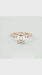 2 Carat Emerald Cut Lab Grown Diamond Engagement Ring with Tulip Petal Basket in 14K Yellow Gold