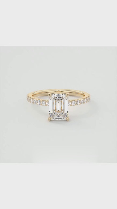 2 Carat Emerald Cut Lab Grown Diamond Engagement Ring with Tulip Petal Basket in 14K Yellow Gold