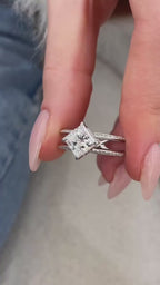 2 CT Princess Cut Lab Grown Diamond Compass Setting Ring in White Gold