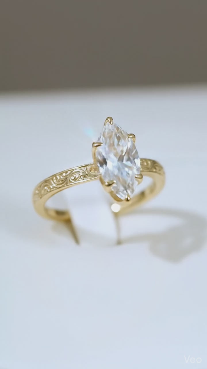 Vintage-Inspired 3 CT Marquise Cut Lab Grown Diamond Gold Ring