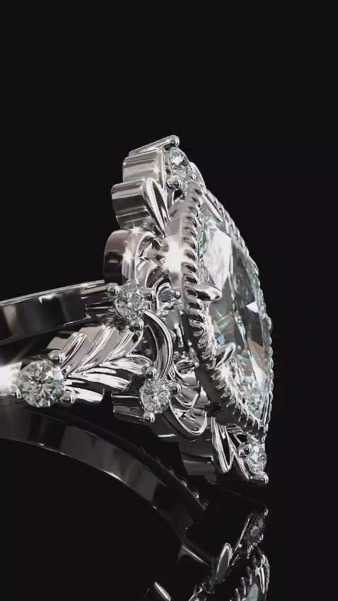 3 Carat Marquise Cut Lab Diamond Antique Halo Ring
