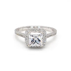 2 Carat Princess Cut Lab Diamond Ring - Vintage Square Halo with Engraved Band