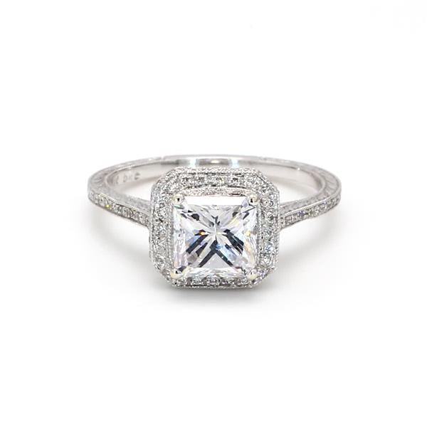2 Carat Princess Cut Lab Diamond Ring - Vintage Square Halo with Engraved Band