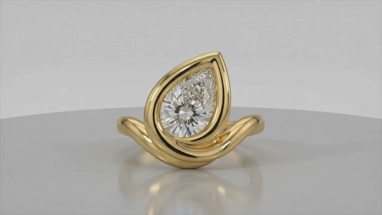 3 CT Pear Cut Lab Grown Diamond Engagement Ring, Modern Bezel Set Bypass Ring in Yellow Gold