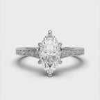 3 CT Marquise Cut Lab Grown Diamond Vintage Engraved Ring | Antique Scrollwork Band, 360 Degree View of ring
