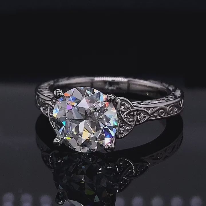 2 CT Round Cut Lab Grown Diamond Vintage Engraved Engagement Ring