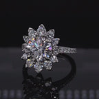 3 Carat Round Cut Lab Grown Diamond Floral Sunburst Halo Engagement Ring in 14K White Gold