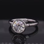 3 Carat Round Cut Lab Diamond Bezel Set Engagement Ring in White Gold