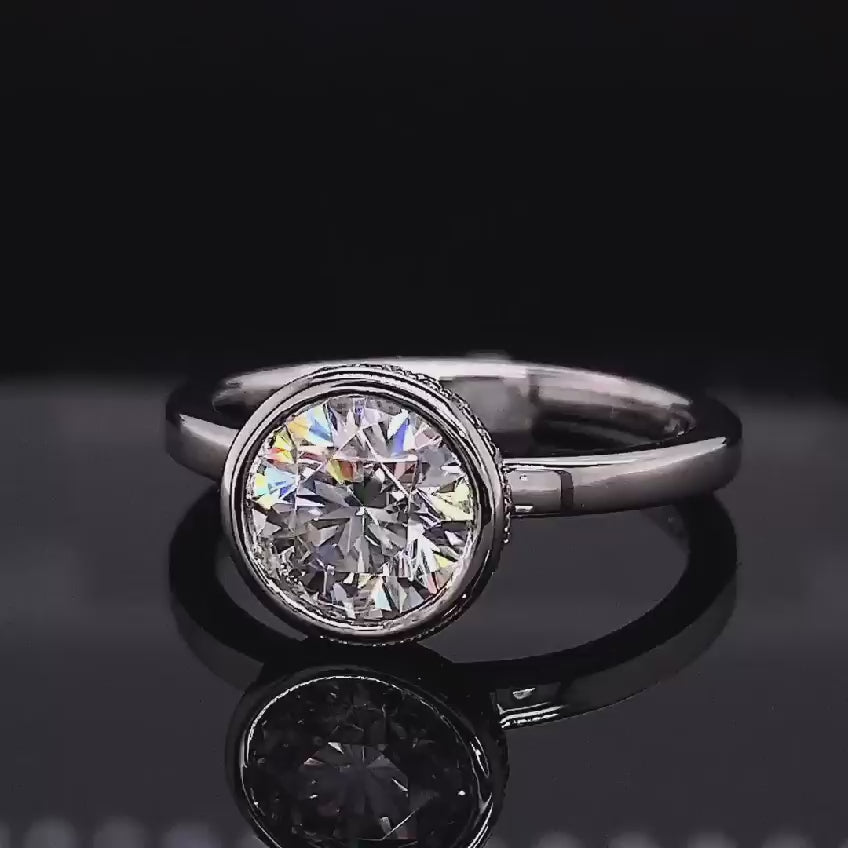 3 Carat Round Cut Lab Diamond Bezel Set Engagement Ring in White Gold