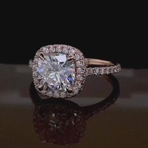 2 Carat Cushion Cut Lab Grown Diamond Halo Engagement Ring