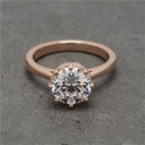 2 CT Round Lab Diamond Solitaire Ring with Pavé Crown Basket