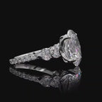 4 Carat Oval Cut Lab Grown Diamond Engagement Ring with Heart Side Stones & Pave Band