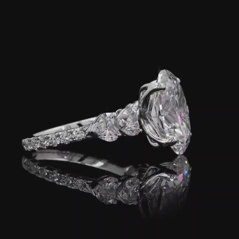 4 Carat Oval Cut Lab Grown Diamond Engagement Ring with Heart Side Stones & Pave Band