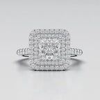 2 CT Princess Cut Lab Grown Diamond Double Halo Engagement Ring in White Gold
