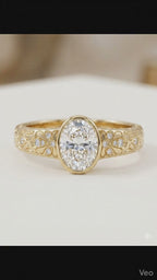 Vintage Oval Cut Engagement Ring in 14K Gold