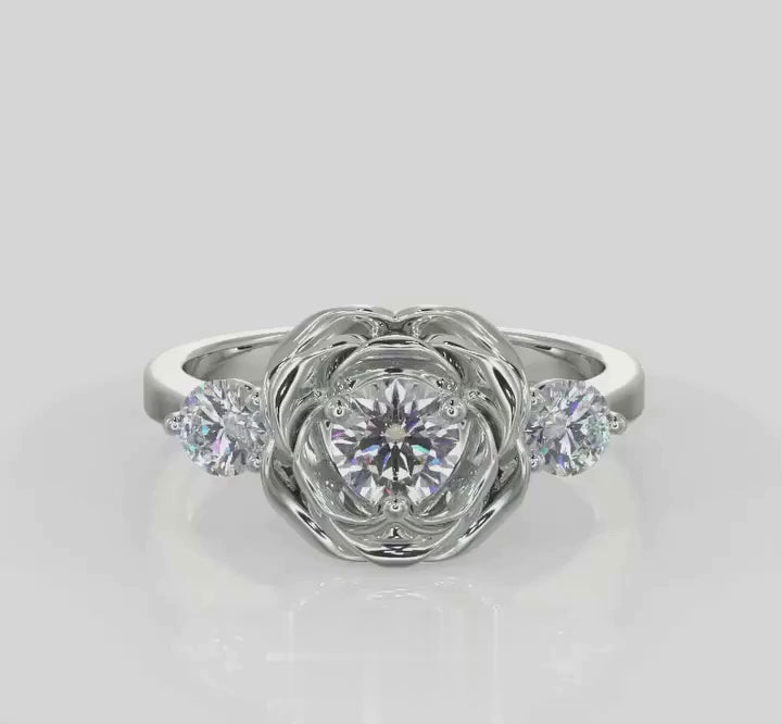 Sculpted Rose Round Lab Grown Diamond Engagement Ring