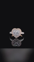 2 Carat Heart Cut Lab Grown Diamond Double Halo Engagement Ring in Two-Tone Gold