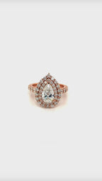 2 CT Pear Cut Lab Grown Diamond Double Halo Engagement Ring in Rose Gold