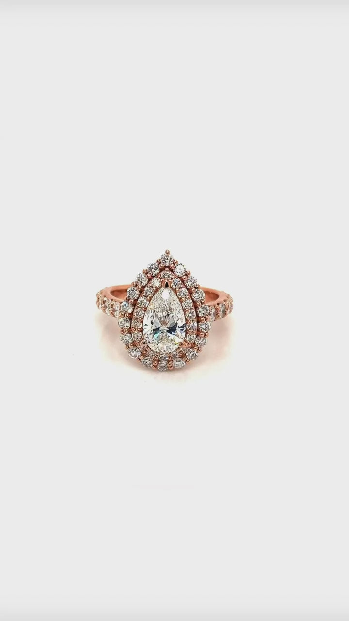 2 CT Pear Cut Lab Grown Diamond Double Halo Engagement Ring in Rose Gold