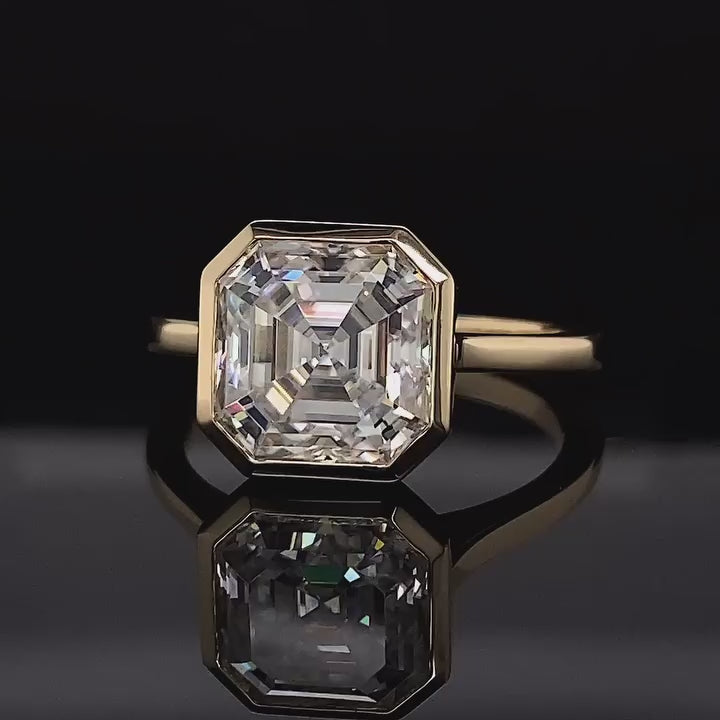 4 CT Asscher Cut Lab Grown Diamond Bezel Engagement Ring in Yellow Gold