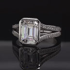 4 CT Emerald Cut Lab Grown Diamond Bezel Engagement Ring with Split Shank in White Gold