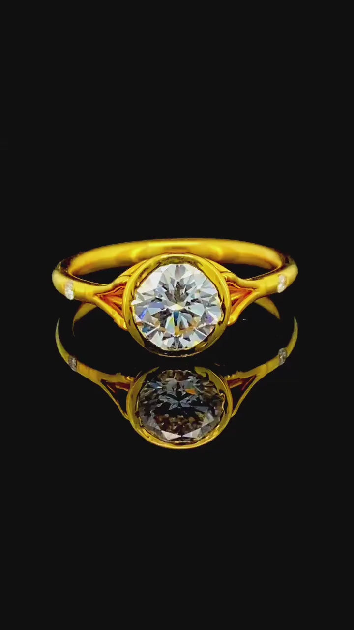 2 CT Round Cut Lab Grown Diamond Bezel Set Solitaire Engagement Ring