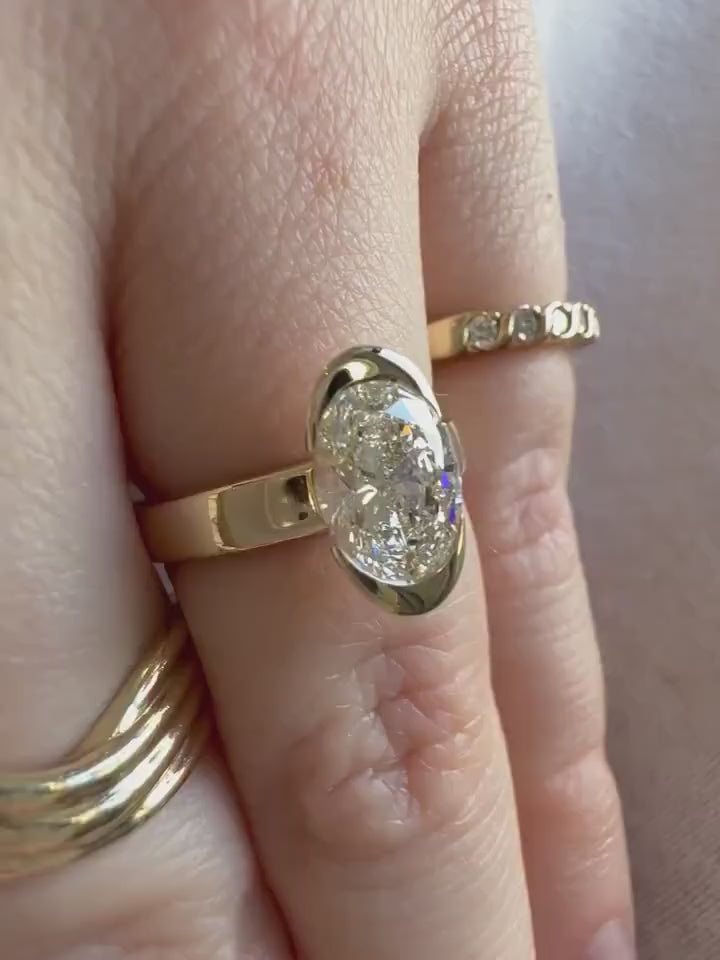 2 CT Oval Cut Lab Grown Diamond Bezel Engagement Ring in 14K Gold