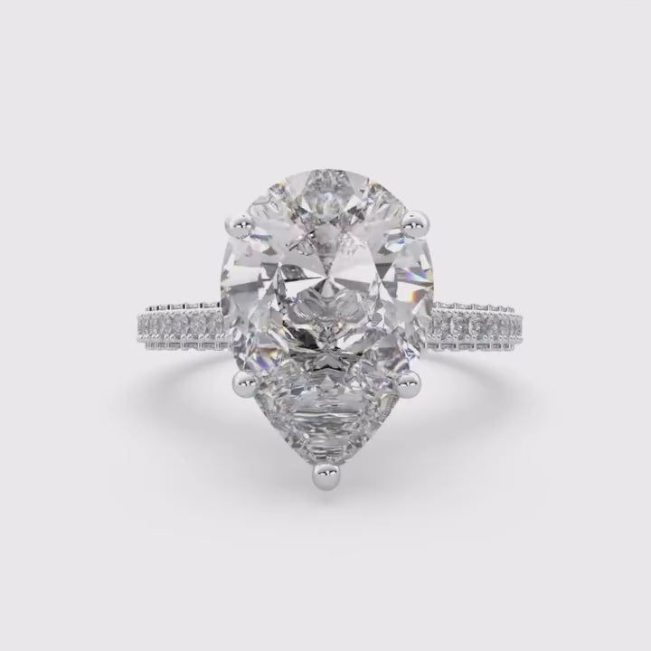 4 CT Pear Cut Lab Created Diamond Hidden Halo Engagement Ring