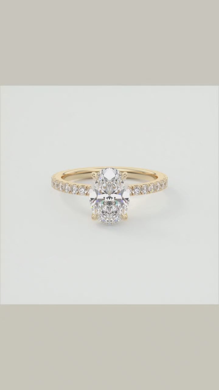 2 Carat Oval Cut Lab Grown Diamond Engagement Ring in 14K Yellow Gold with Pavé Band