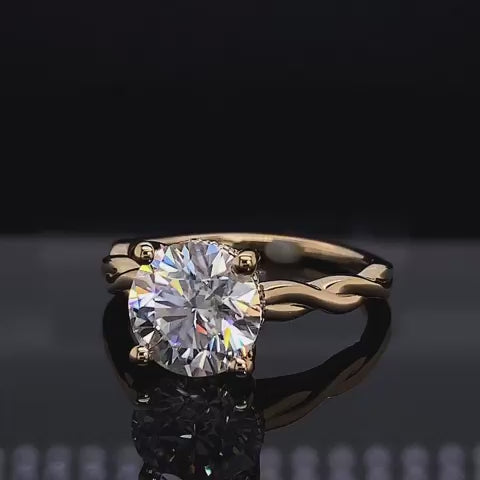 2 CT Round Cut Lab Grown Diamond Engagement Ring | Twisted Vine Band & Hidden Halo
