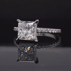 2 Carat Princess Cut Lab Grown Diamond Engagement Ring with Hidden Halo & Pavé Band