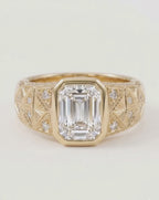 4 CT Bezel Set Emerald Cut Lab Grown Diamond Ring yellow Gold
