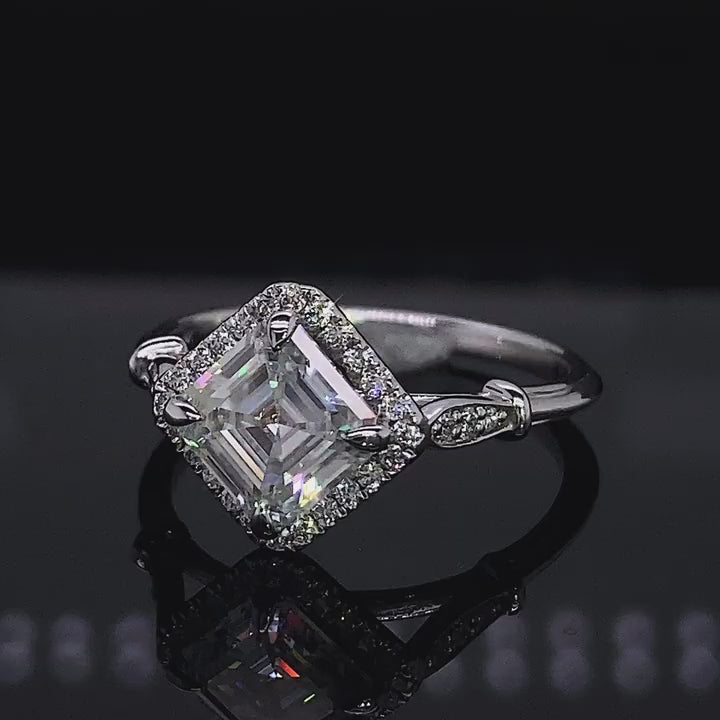 2 Carat Compass Set Asscher Lab Diamond Vintage Halo Ring