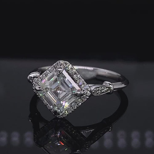 2 Carat Compass Set Asscher Lab Diamond Vintage Halo Ring