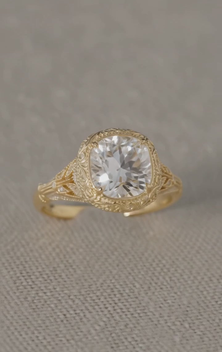 Vintage Cushion Cut Diamond Ring in Yellow Gold