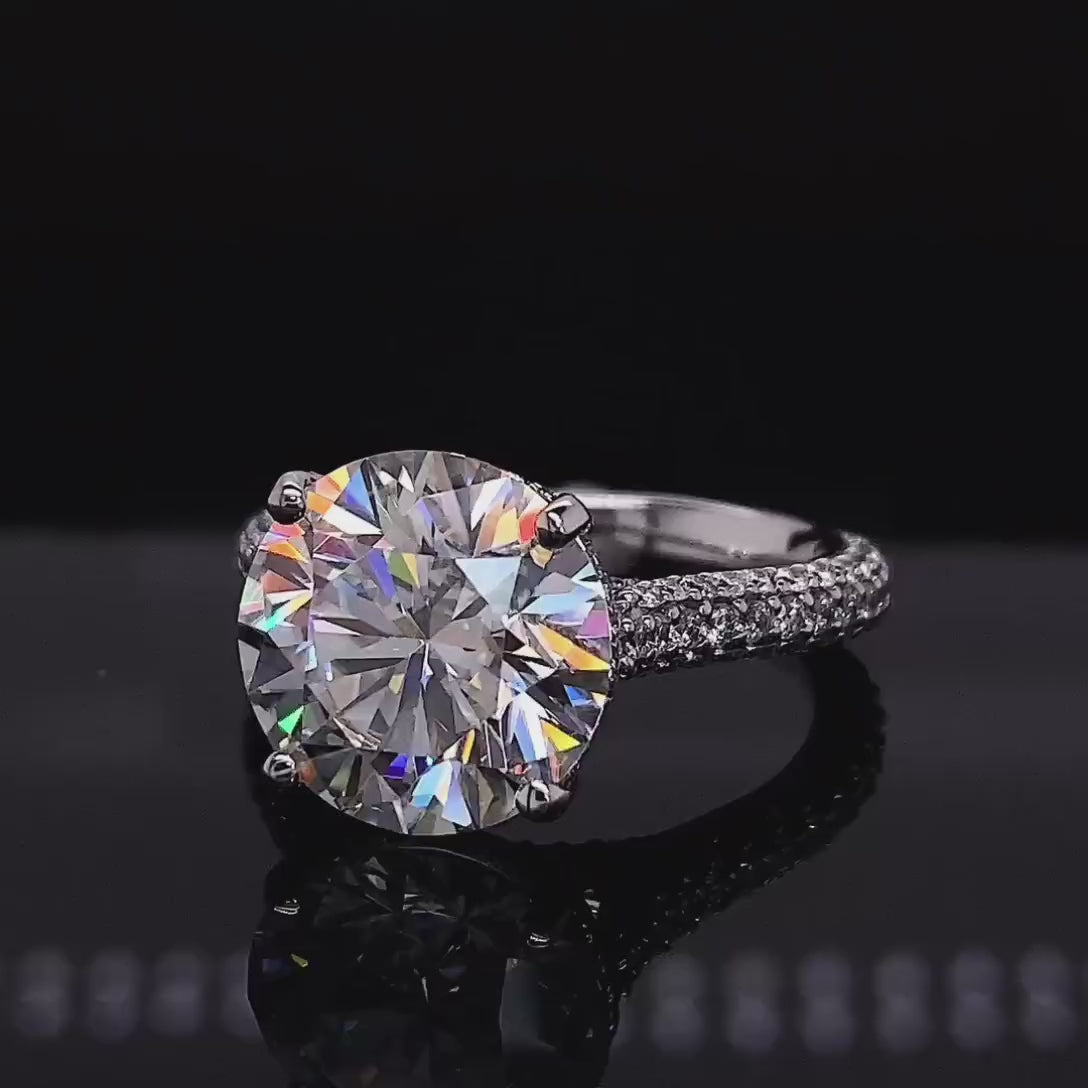4 CT Round Cut Lab Grown Diamond Engagement Ring | Micro-Pavé Band & Hidden Halo