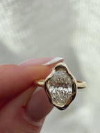 3 CT Oval Cut Lab Grown Diamond Sculpted Bezel Ring | 14K Gold