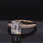 3 Carat Emerald Cut Lab Diamond Engagement Ring with Pavé Band