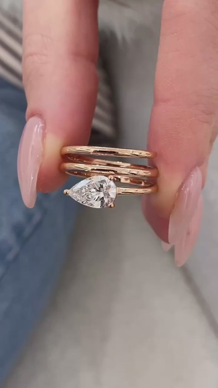 1.50 CT Pear Cut Lab Grown Diamond Multi-Band Engagement Ring in 14K Rose Gold
