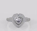 2 CT Heart Cut Lab Grown Diamond Ring with Pavé Halo & Engraved Band