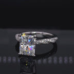 3 Carat Elongated Radiant Lab Diamond Twisted Pavé Solitaire Ring | White Gold Braided Diamond Engagement Ring