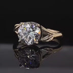3 Carat Nature-Inspired Round Lab Diamond Ring | Leaf Motif Split Shank